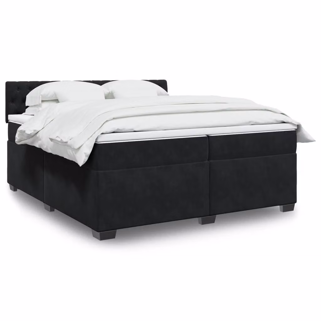 vidaXL Giroletto a Molle con Materasso in Velluto Nero L/P: 200 x 200 cm – 1