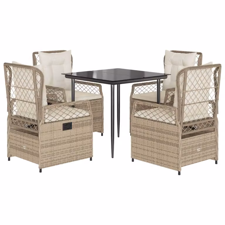 Set da Pranzo da Giardino 5 pz con Cuscini Beige in Polyrattan