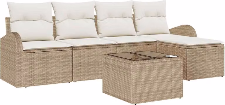 Set di divani con cuscino 6 pcs Beige e Bianco polyrattan
