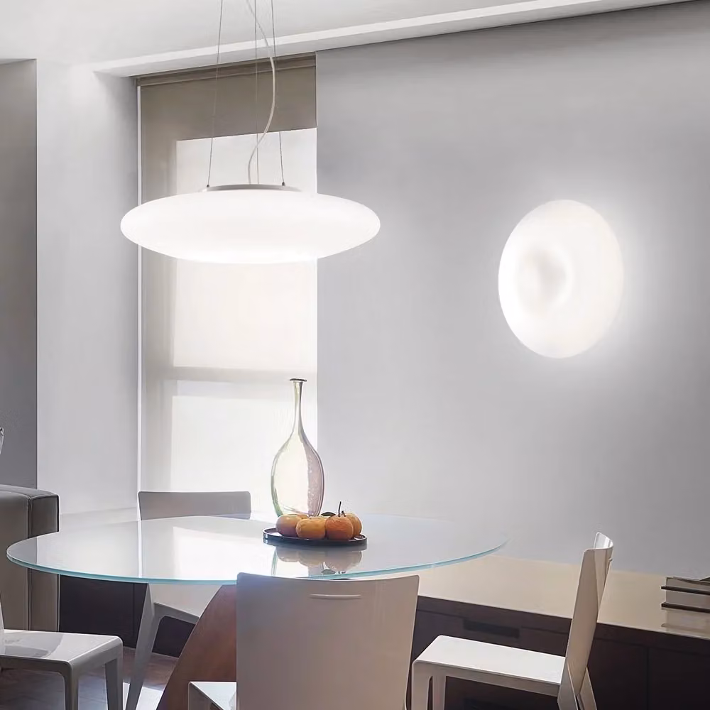 Sospensione Moderna Glory IDEAL LUX in Vetro Bianco e Metallo Argento con 3 Luci E27, Diametro: 50 cm – 2