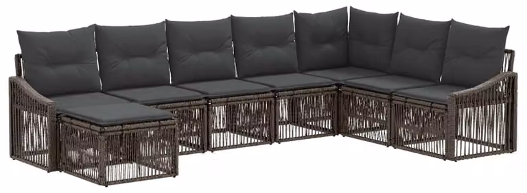 Set da giardino composto da 8 pezzi, colore grigio, realizzato in rattan sintetico