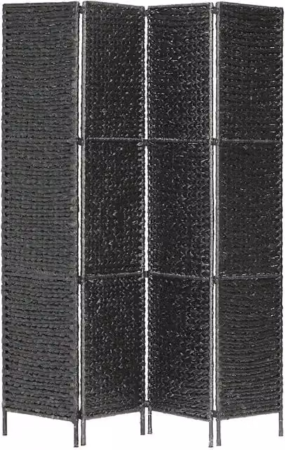 Paravento Divisorio per Ambienti a 4 Pannelli in Metallo e Rattan Nero H 160 x L 154 cm