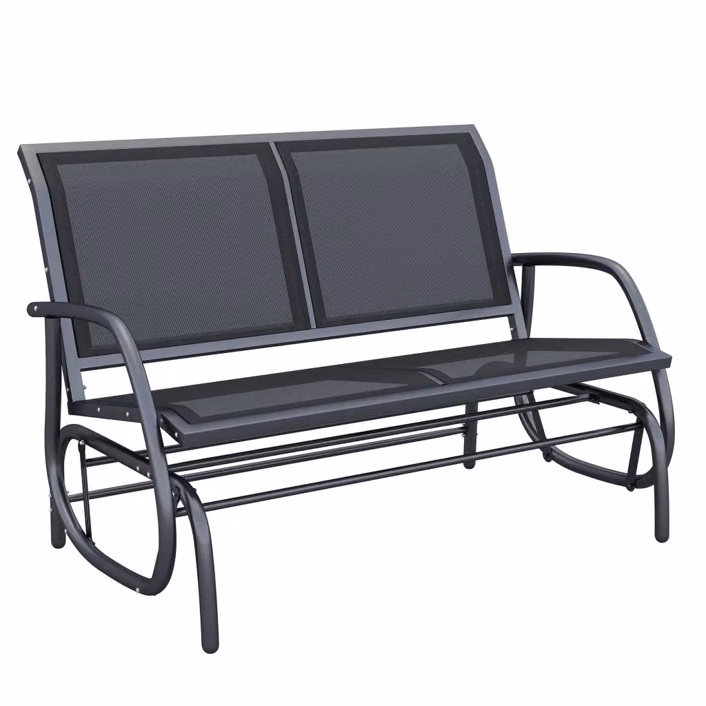Dondolo da giardino Minimal a 2 posti in metallo nero con cuscini L/P/H: 120 x 70 x 88 cm – 2