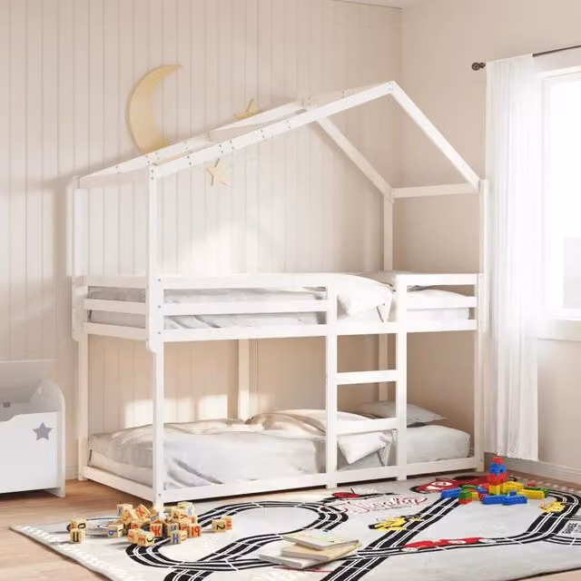 Letto a castello per bambini vidaXL in legno massello di pino bianco L: 200 cm, P: 80 cm, H: 205,5 cm