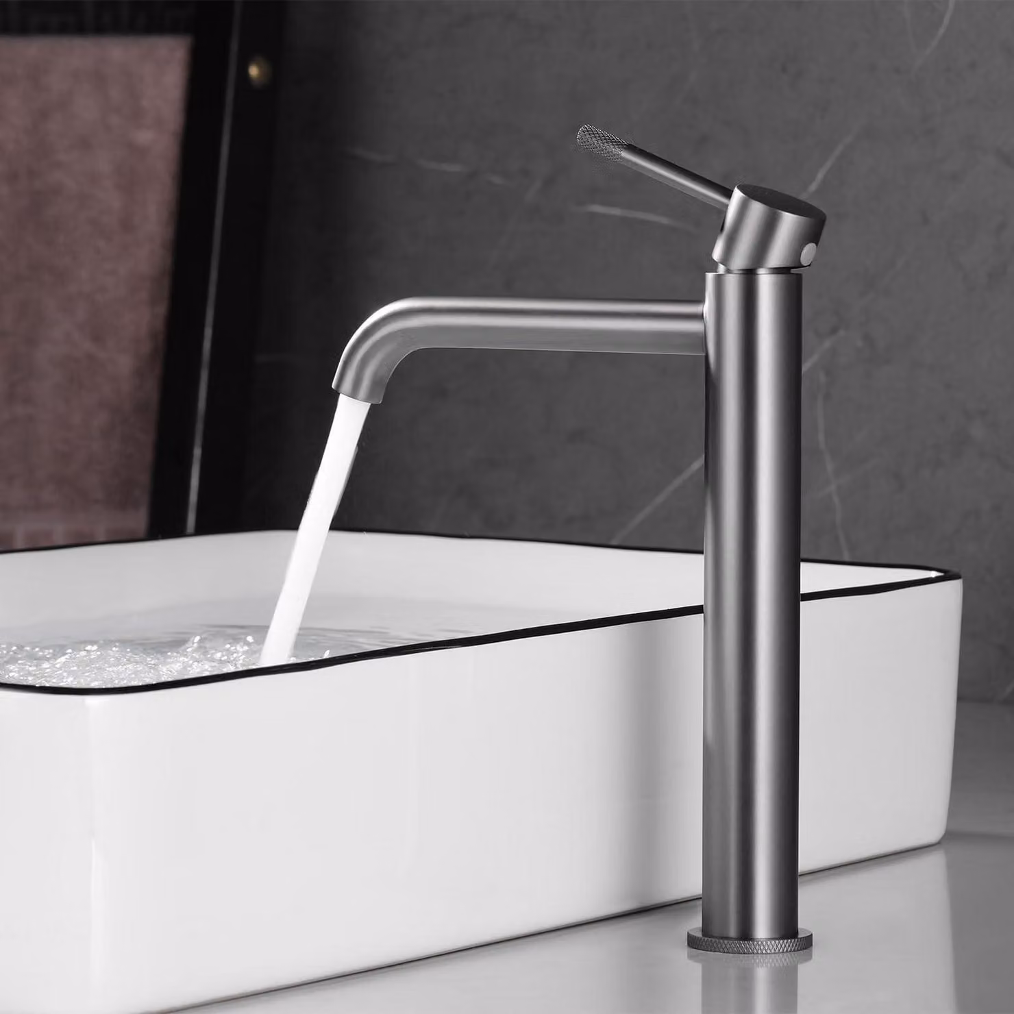 Miscelatore monocomando per lavabo, grigio gunmetal, acciaio inossidabile
