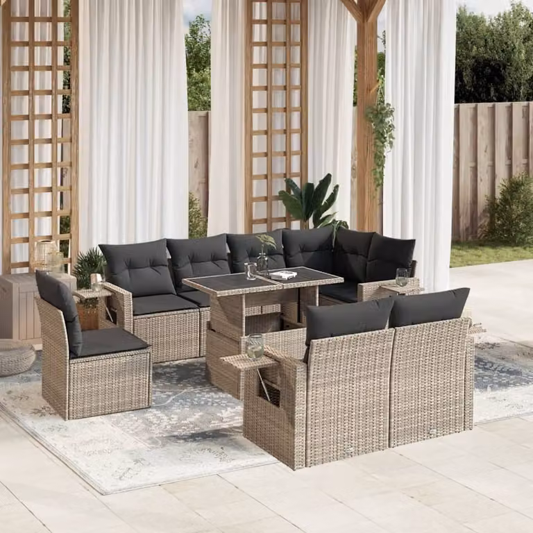 Maison Exclusive - Set Divano da Giardino 9pz con Cuscini Grigio Chiaro Polyrattan