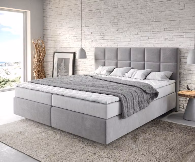 DELIFE Dream-Fine letto a molle 180x200 cm in microfibra grigia con materasso e topper