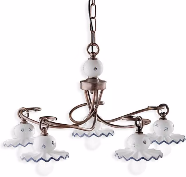 Lampadario Classico Roma Metallo E Ceramica Nero Sfumato Rame 5 Luci E14