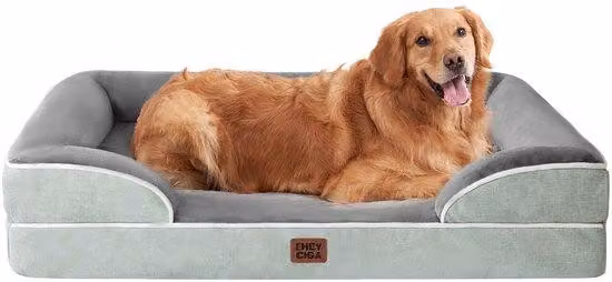 Cuccia ortopedica per cani di taglia grande, 104 x 69 x 15 cm, cuccia in schiuma trapezoidale per cani di taglia media, cuscino lavabile, impermeabile, antiscivolo, cuscino con bordo alto, grigio-verde