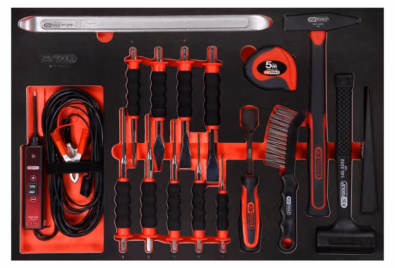 KS TOOLS Set di martelli e scalpelli con inserto in schiuma 17 pezzi - 811.1017