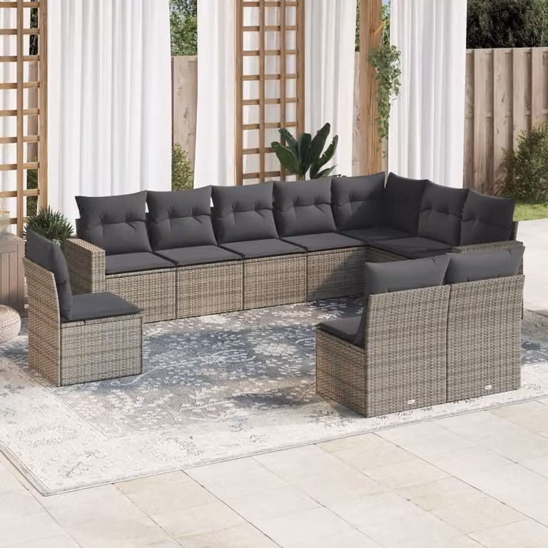Maison Exclusive - Set Divano da Giardino 10 pz con Cuscini Grigio in Polyrattan