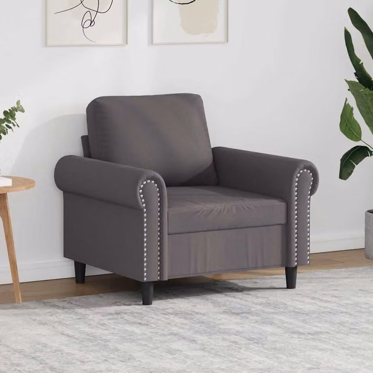 Poltrona moderna vidaXL in similpelle grigia con braccioli e struttura in metallo