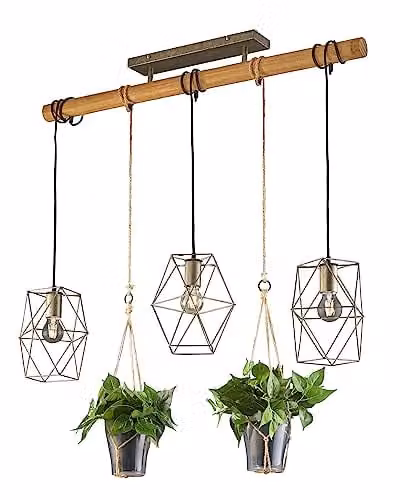 Trio Lampada sospensione Plant 3 luci Nichel Antico 115 cm