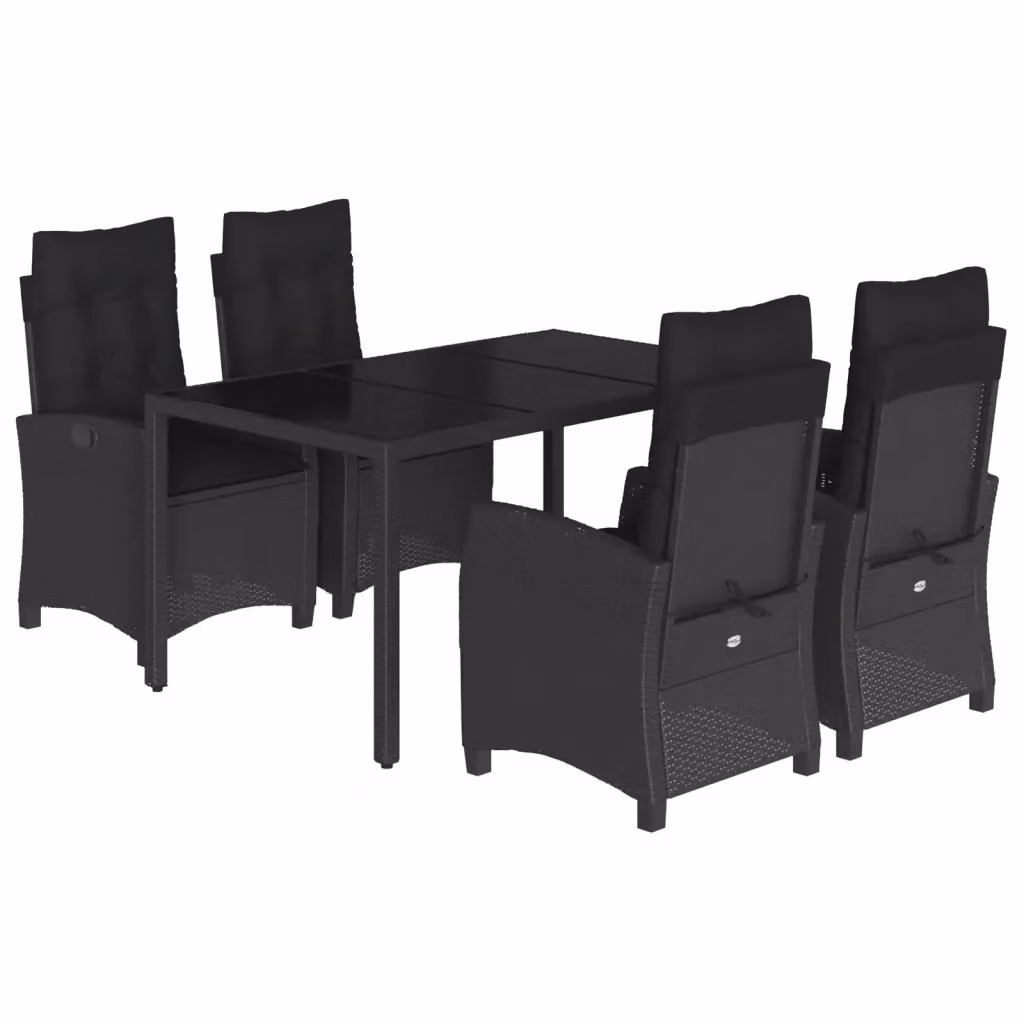 Set da pranzo da giardino vidaXL in polyrattan nero con tavolo in vetro e 5 sedie con cuscini – 2
