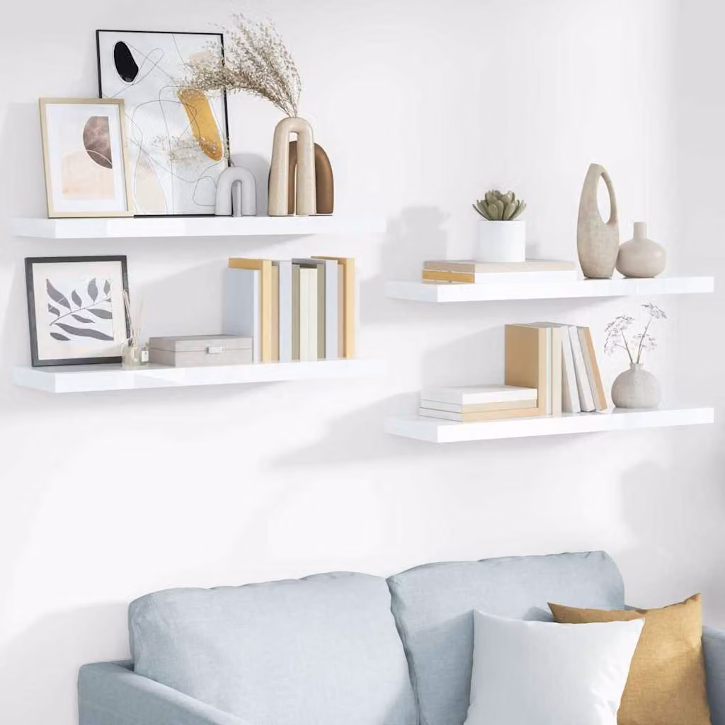 Set di 4 scaffali a parete vidaXL in MDF bianco lucido L: 80 cm, P: 23,5 cm, H: 3,8 cm