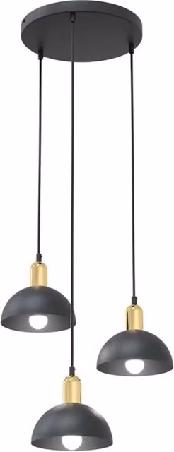 Lampadario a sospensione Luceart-Classic Badb con 3 luci, base tonda in acciaio nero e oro con diffusori a cupola – 1