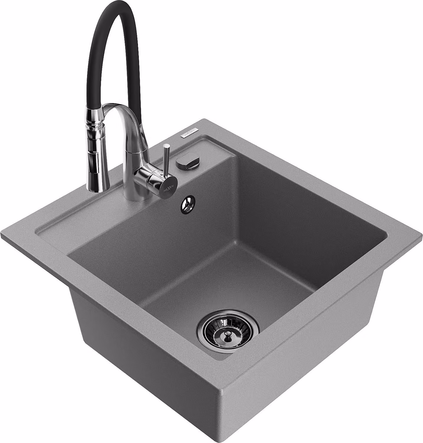 Mexen Vito lavello in granito a 1 vasca con miscelatore da cucina Aster, grigio - 6503-71-73450-07-B