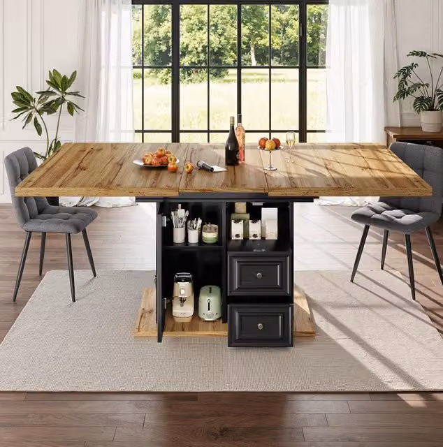 Tavolo da pranzo allungabile 110-140 x 80 x 75 cm in MDF e metallo; legno naturale
