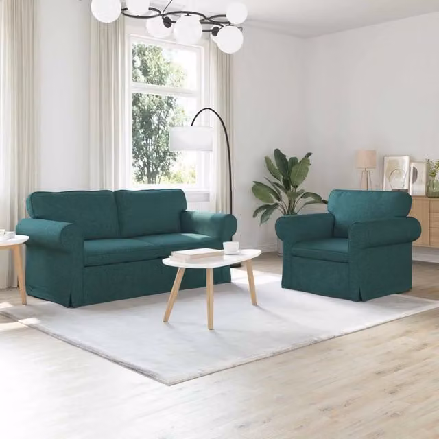 Set di 2 divani moderni vidaXL in tessuto verde e nero con struttura in metallo per soggiorno o camera da letto