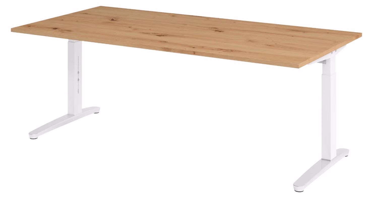 Scrivania bümö Serie XB - Decorazione: rovere nodoso, dimensioni: 200 x 100 cm, struttura: bianco/alluminio lucido