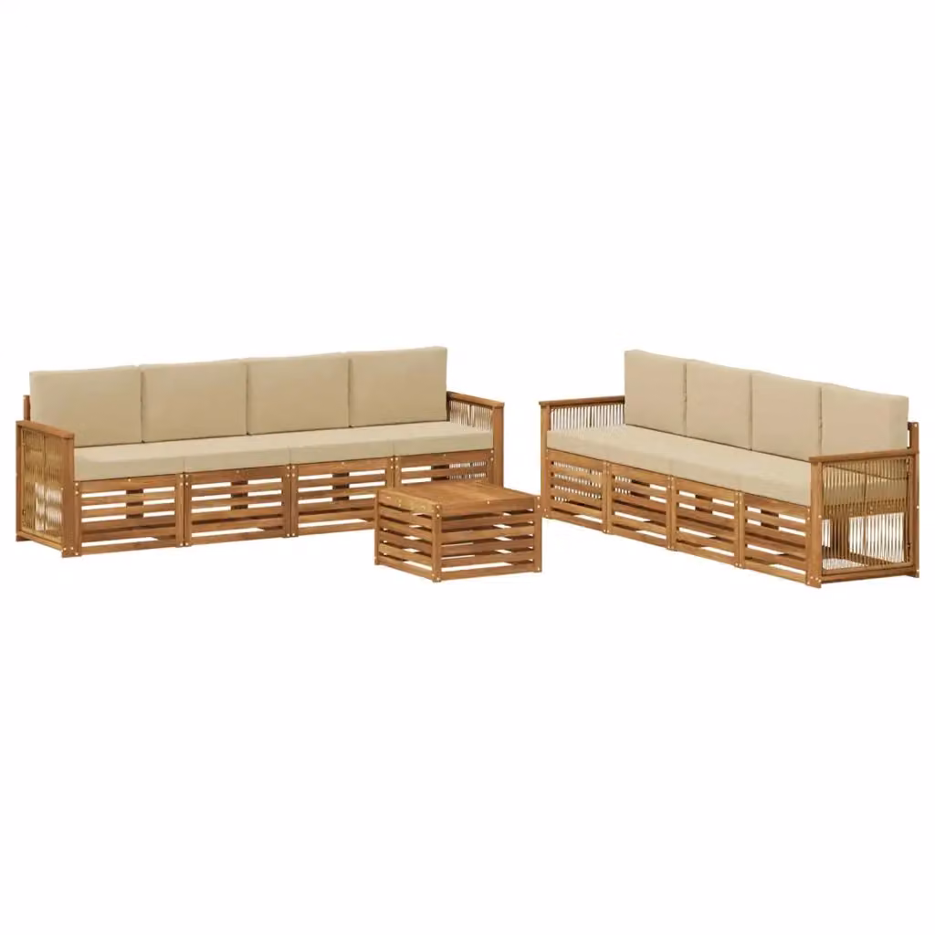 Set di divani da esterno a L con tavolino da giardino vidaXL in legno di acacia color sabbia e beige – 2
