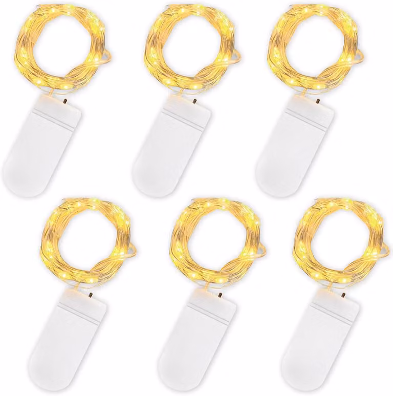 Catene luminose, confezione da 6, 20 luci LED a batteria, filo di rame, adatte per illuminazione interna ed esterna, ideali per la camera da letto e per decorazioni di matrimonio