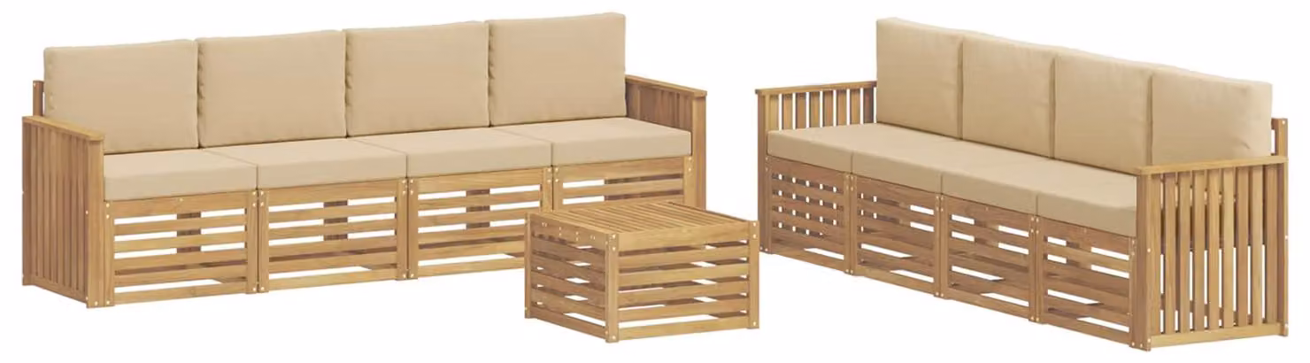 Set di pouf componibili, 9 pezzi, colore beige, dimensioni 59 x 59 x 37 cm, materiale: poliestere