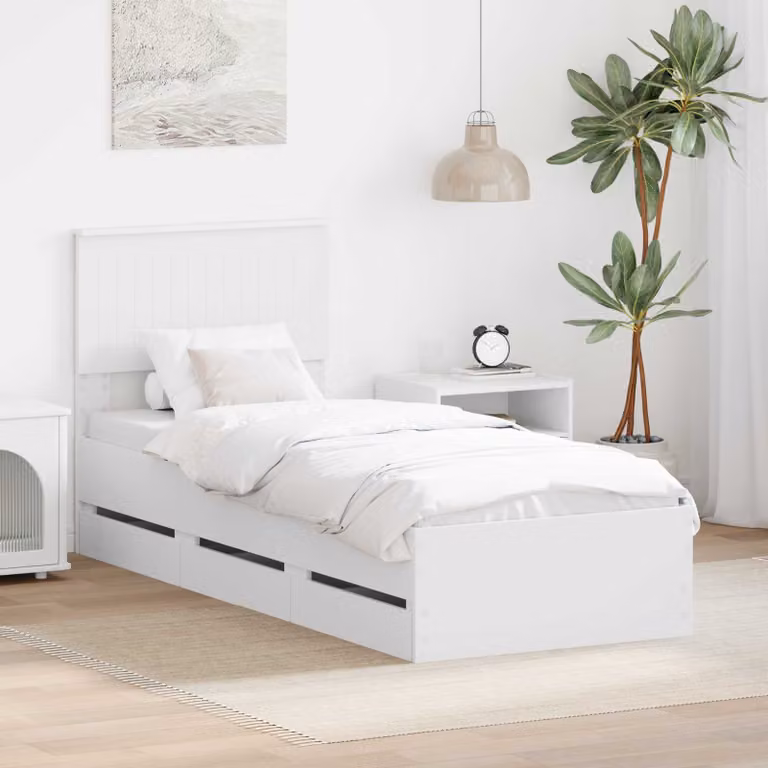 Struttura letto moderno vidaXL in legno ingegnerizzato bianco con cassetti L/P/H: 190 x 75 x 90 cm
