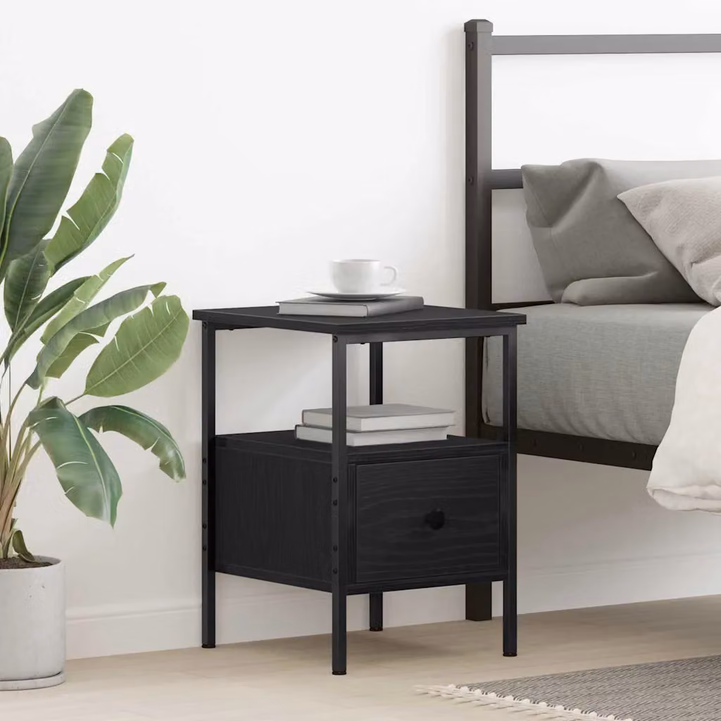 vidaXL Armadio da Notte in MDF Rovere e Nero L: 34 cm, P: 36 cm, H: 50 cm