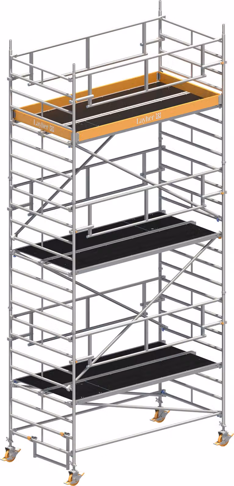 Ponteggio mobile Layher Uni Breit P2 Safety Plus con doppia ringhiera 7,20 m AH