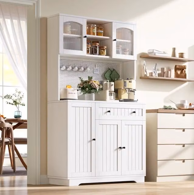 Armadio alto con vetrina; cassetto e ripiani regolabili in truciolare bianco; 103;5×40×180 cm