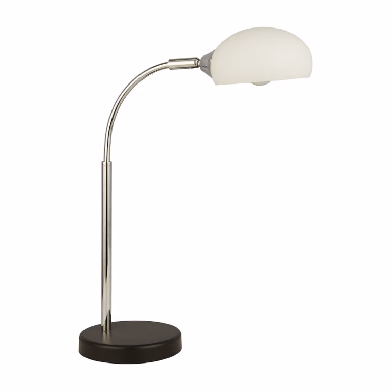 Lampada Da Scrivania Contemporanea Astro Acciaio Cromo Vetro Bianco 1 Luce E14