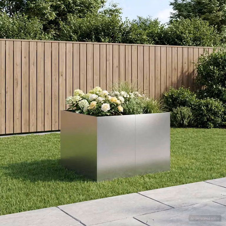 Vaso da giardino vidaXL in acciaio inox color argento L: 80 cm, P: 80 cm, H: 60 cm