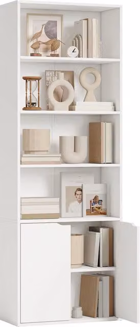 Libreria Moderna DESIGN IN con 4 Ripiani e Armadietto a 2 Ante in MDF, Bianca, L: 59 cm, P: 29 cm, H: 180 cm