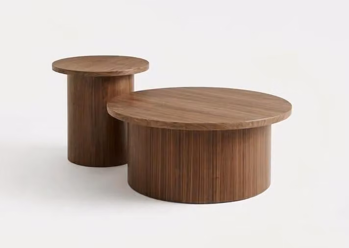 Set di tavolini da caffè, colore marrone, stile moderno, piano in legno, gambe in legno