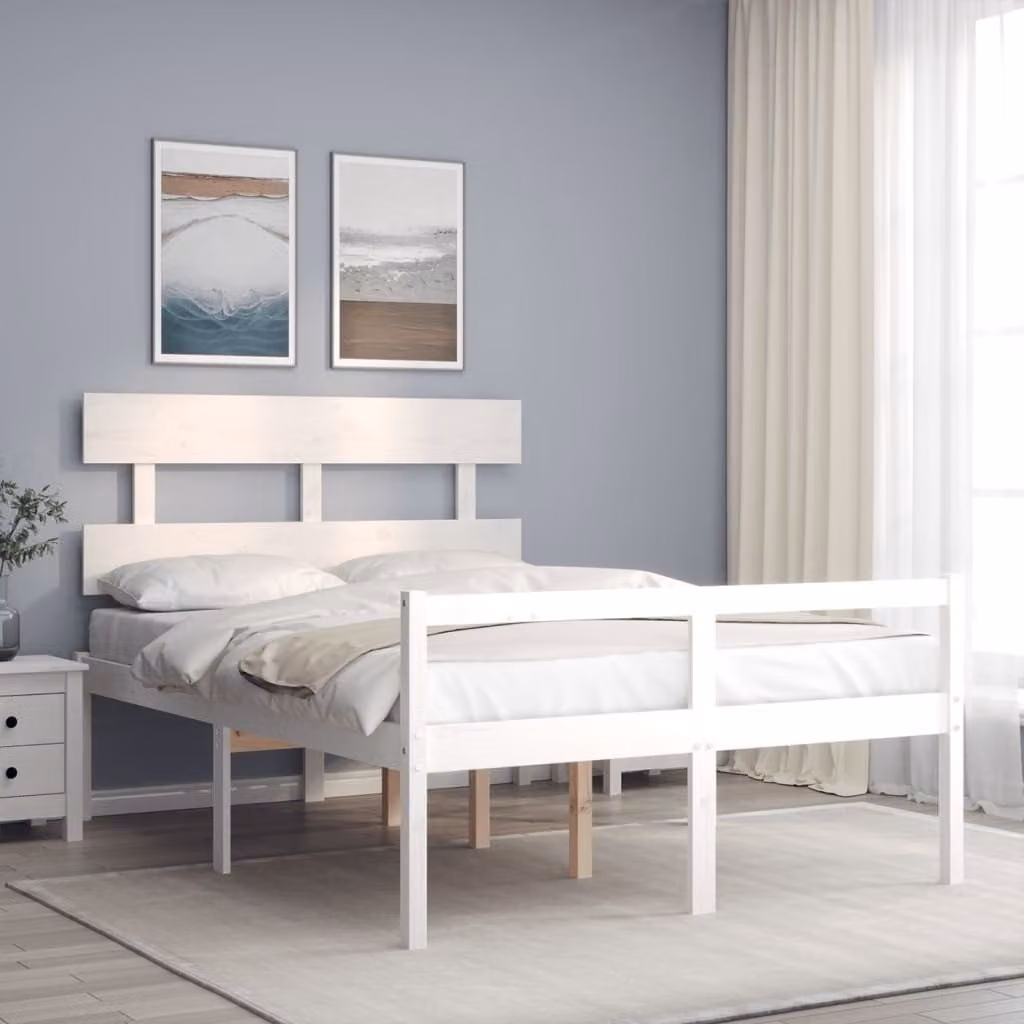 The Living Store Letto senior con testiera in legno massiccio bianco