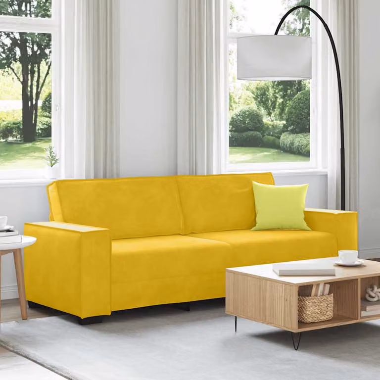 vidaXL Divano a 3 Posti Moderno in Velluto Giallo L: 220 cm, P: 78 cm, H: 84 cm
