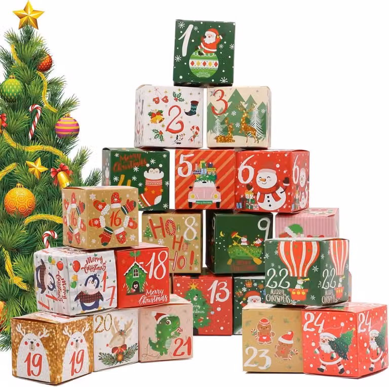 24 sacchetti per il calendario dell'Avvento Scatole regalo di Natale fai da te 7 cm Design del bosco