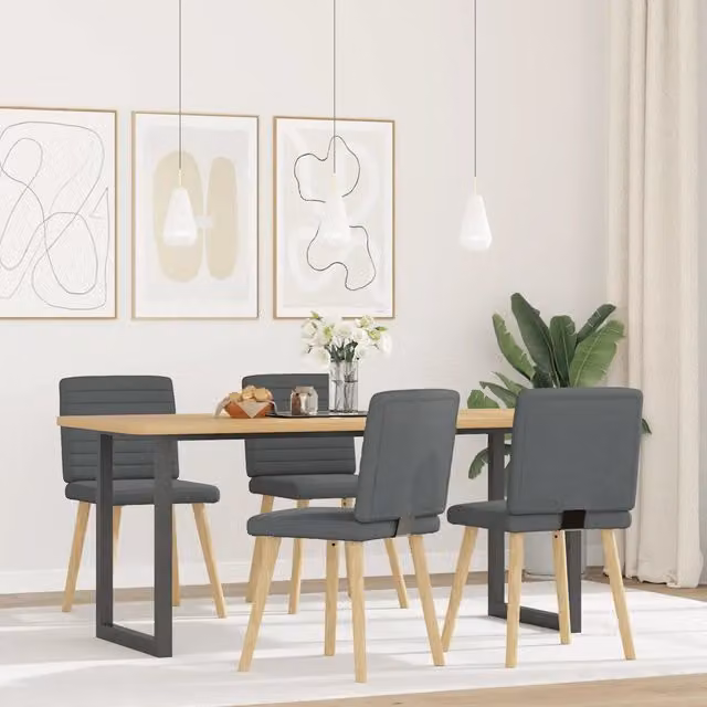 Set di 4 sedie da pranzo vidaXL in tessuto grigio con struttura in legno e metallo per cucina e soggiorno – 1