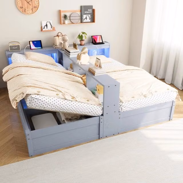 Divano letto matrimoniale contenitore ¨C Minimal ¨C grigio legno LED idraulico 90x180x200