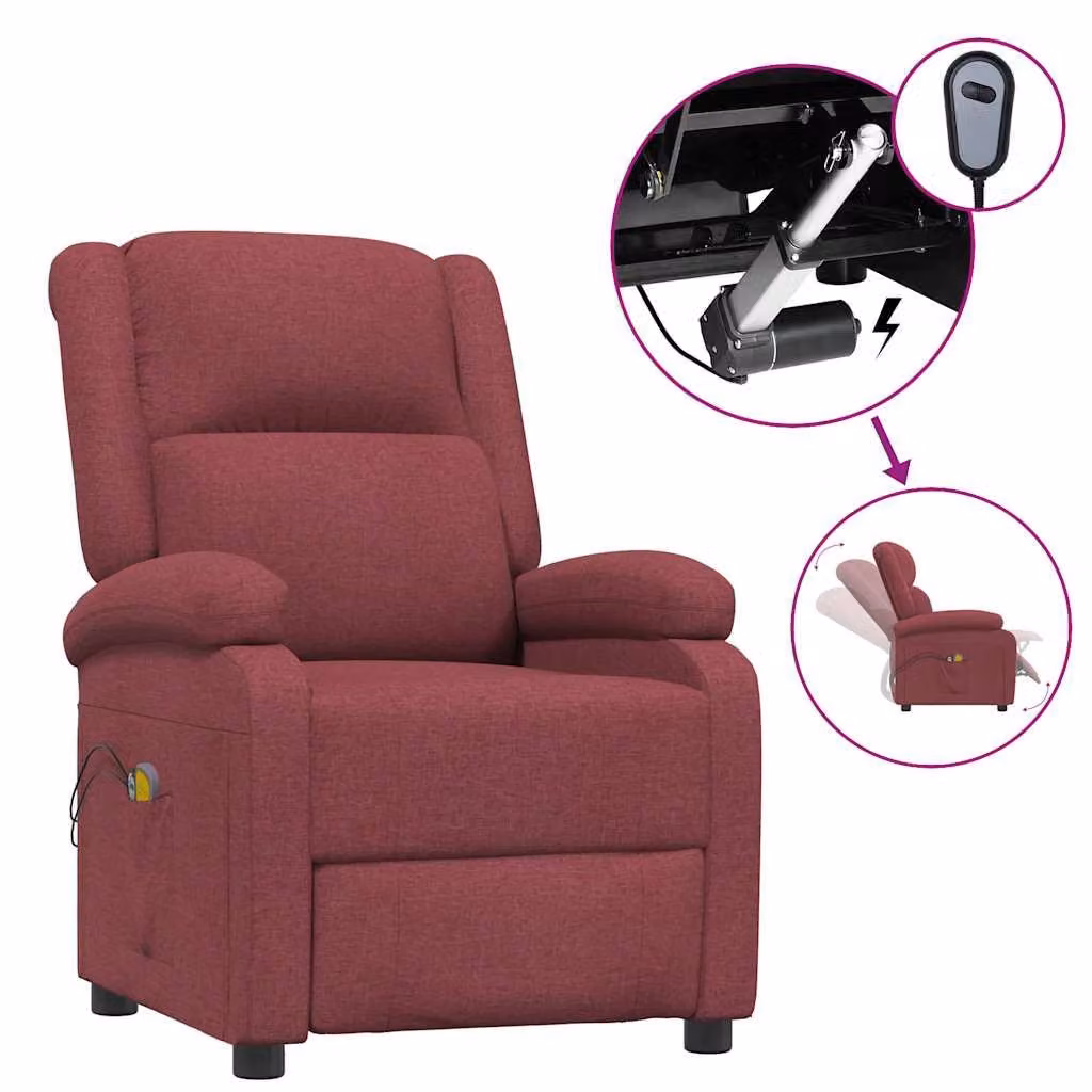 vidaXL Sedia da massaggio elettrica in tessuto rosso vino