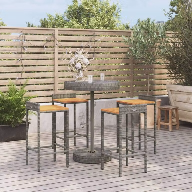 vidaXL Set Bar da Giardino 5 Pezzi in Polyrattan Grigio e Legno di Acacia