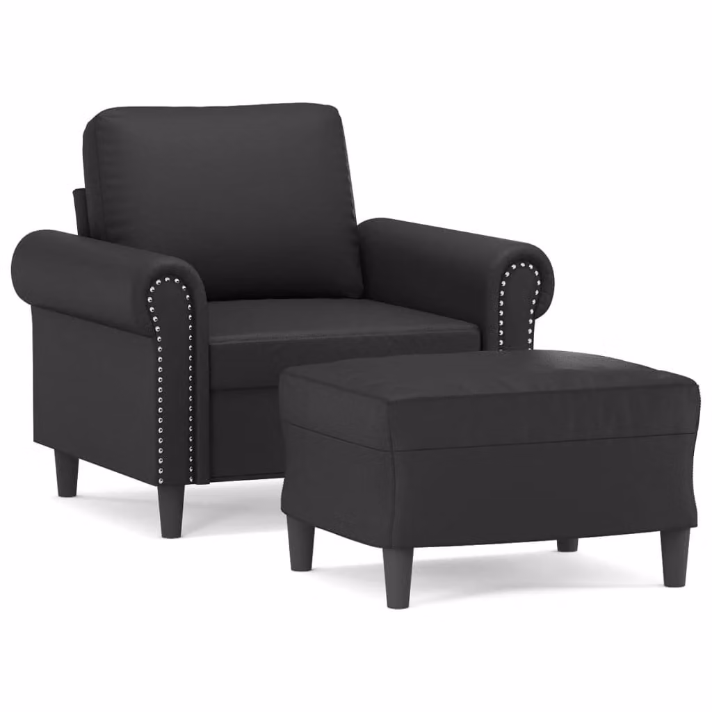 Poltrona con Poggiapiedi Nero 60 cm in Pelle finta