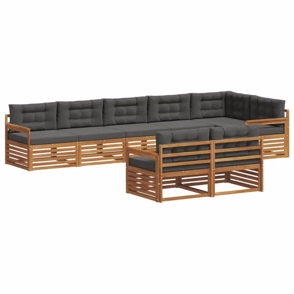 Set di divani da esterno a L vidaXL in legno di acacia con cuscini, 8 pezzi, Marrone e Antracite – 2