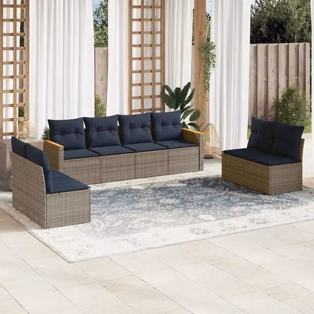 Set Divani da Giardino 8 pz con Cuscini Grigio in Polyrattan 3225893