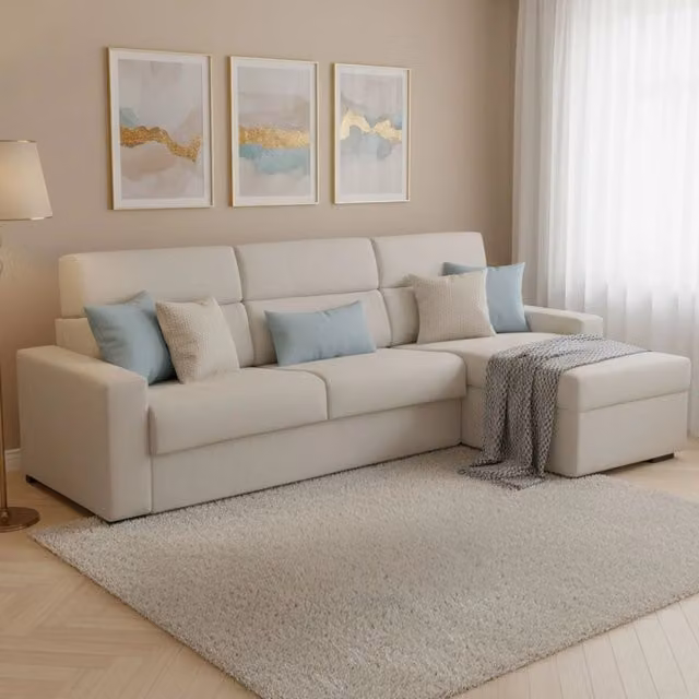 Divano Letto Celleno DMORA con Penisola Sfoderabile, Made in Italy, Beige, L/P: 280 x 160 cm