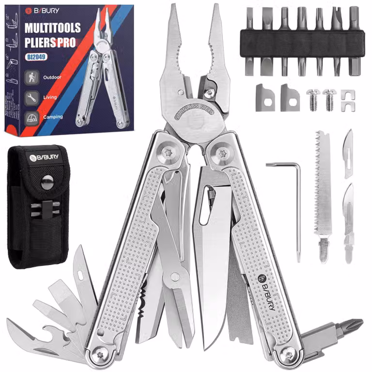 Attrezzo multifunzione, pinza pieghevole in acciaio inossidabile, utensile multifunzione.