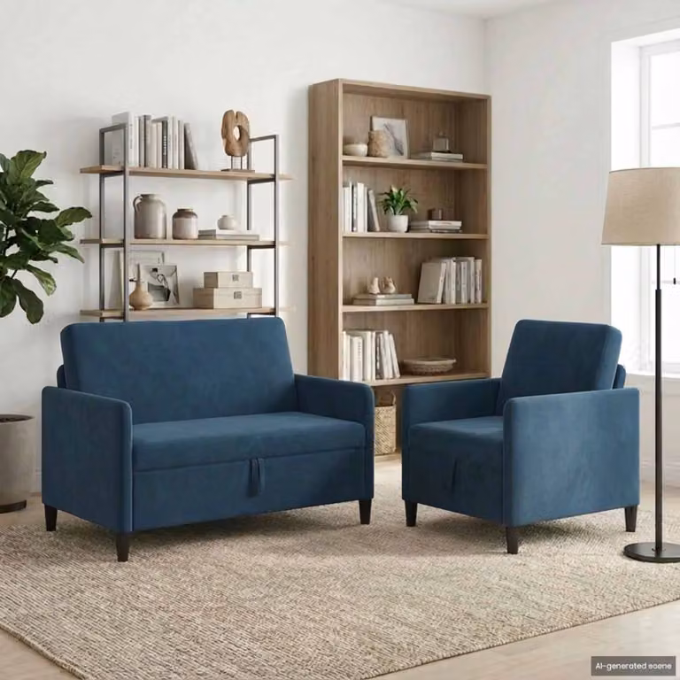 Set di 2 divani moderni vidaXL con contenitore, rivestimento in tessuto blu e nero, seduta con apertura a sollevamento per il tuo soggiorno