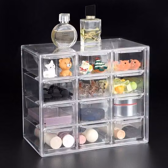 Ibenzoa® Organizer da scrivania in acrilico trasparente con 12 cassetti – soluzione compatta e sicura per l'organizzazione di oggetti da ufficio e domestici, resistente alla polvere