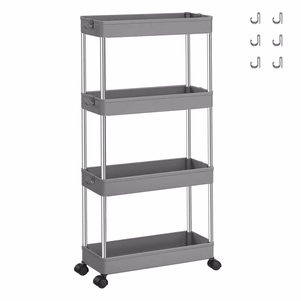 Carrello da Cucina a 4 Ripiani Nero | SONGMICS, Grigio